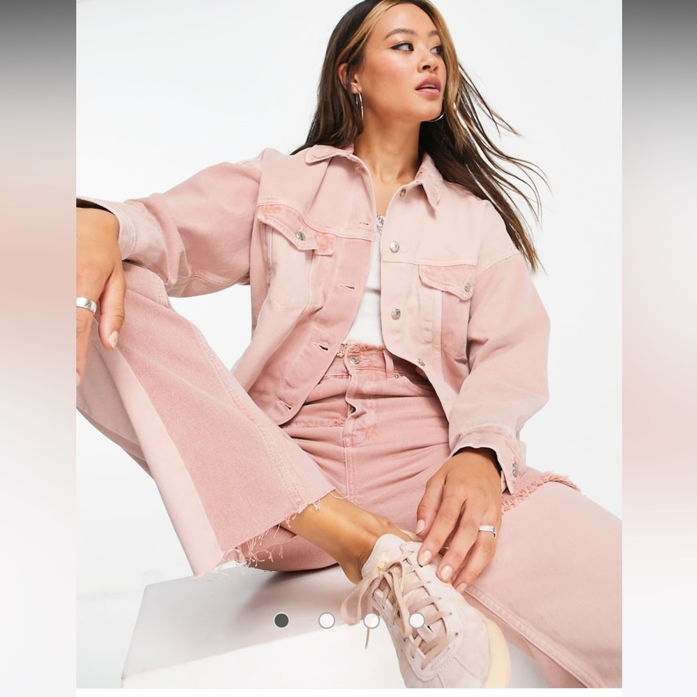 Topshop Patchwork Denim Jacket in Pink
